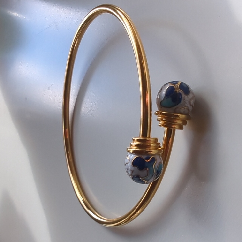 Vintage Cloisanne Bypass Bracelet/Bangle Gold Tone - Picture 13 of 16